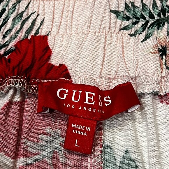 Guess High Waisted Wide Leg Belted Palazzo Pants Pink Floral Print Size Large - Picture 3 of 13